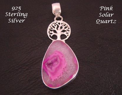 Tree of Life Pendant 925 Silver with Pink Solar Quartz Gemstone - Click Image to Close