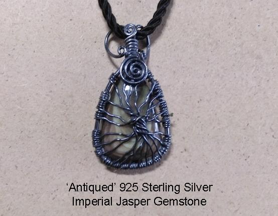Tree of Life Necklace Pendant, Imperial Jasper Gemstone, Silver - Click Image to Close