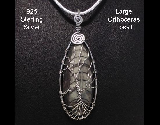 Tree of Life Necklace Pendant, Large Othoceras Fossil, Silver