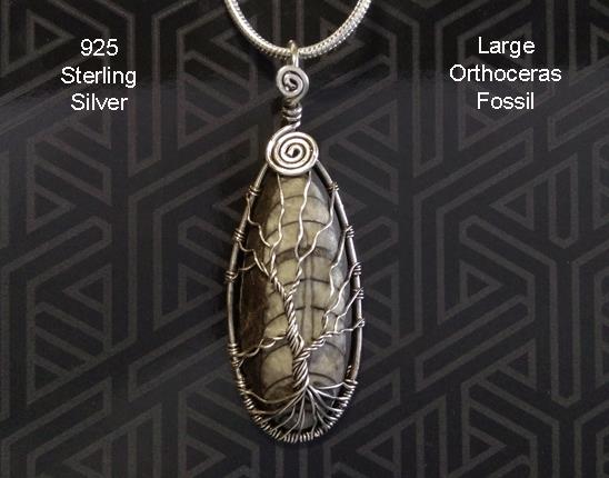 Tree of Life Necklace Pendant, Large Othoceras Fossil, Silver - Click Image to Close