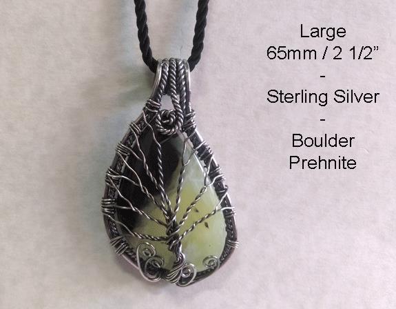 Large 65mm Tree of Life Pendant, Prehnite Gem, Sterling Silver - Click Image to Close