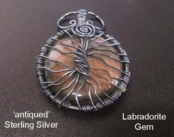Tree of Life Necklace, Labradorite Gemstone, Sterling Silver - Click Image to Close