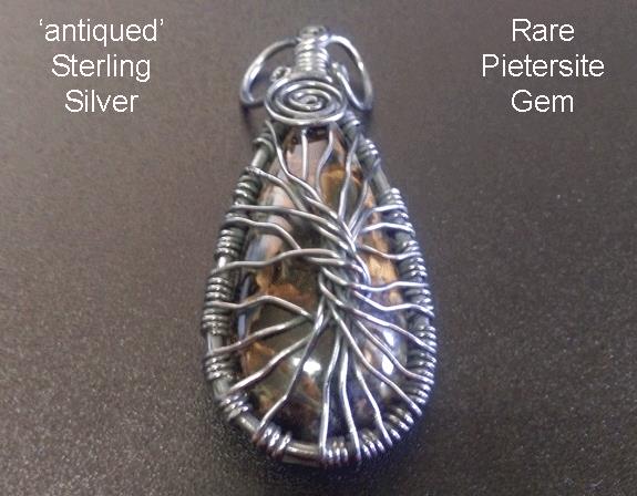 Tree of Life Necklace, Rare Pietersite Gemstone, Antiqued Silver - Click Image to Close