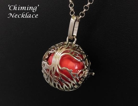 Tree of Life Necklace with Red Chiming Ball Pendant - Click Image to Close