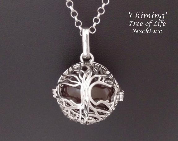 Chiming Tree of Life Necklace, Brown Ball, Chimes with Movement - Click Image to Close
