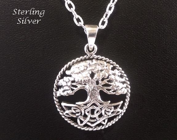 Tree of Life Necklace Sterling Silver, Celtic Design, Convex - Click Image to Close