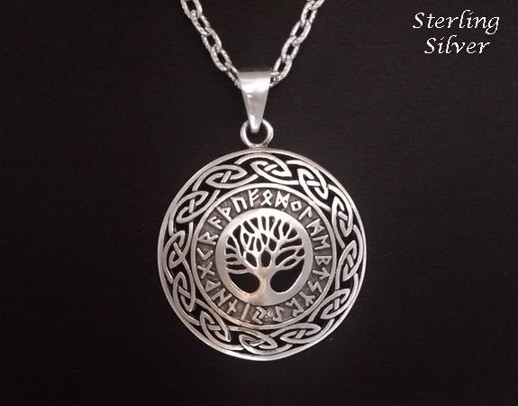 Tree of Life Necklace, Celtic, Sterling Silver with Ancient Text