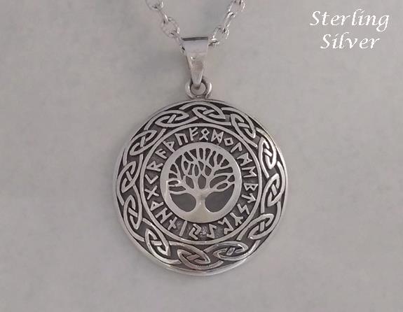 Tree of Life Necklace, Celtic, Sterling Silver with Ancient Text - Click Image to Close