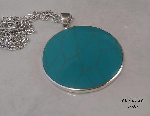 Large Sterling Silver Tree of Life Necklace, Turquoise Inlay - Click Image to Close