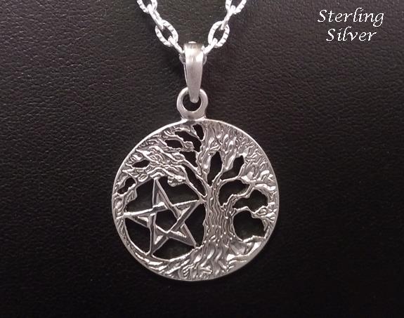 Sterling Silver Celtic Tree of Life Necklace with Pentagram - Click Image to Close